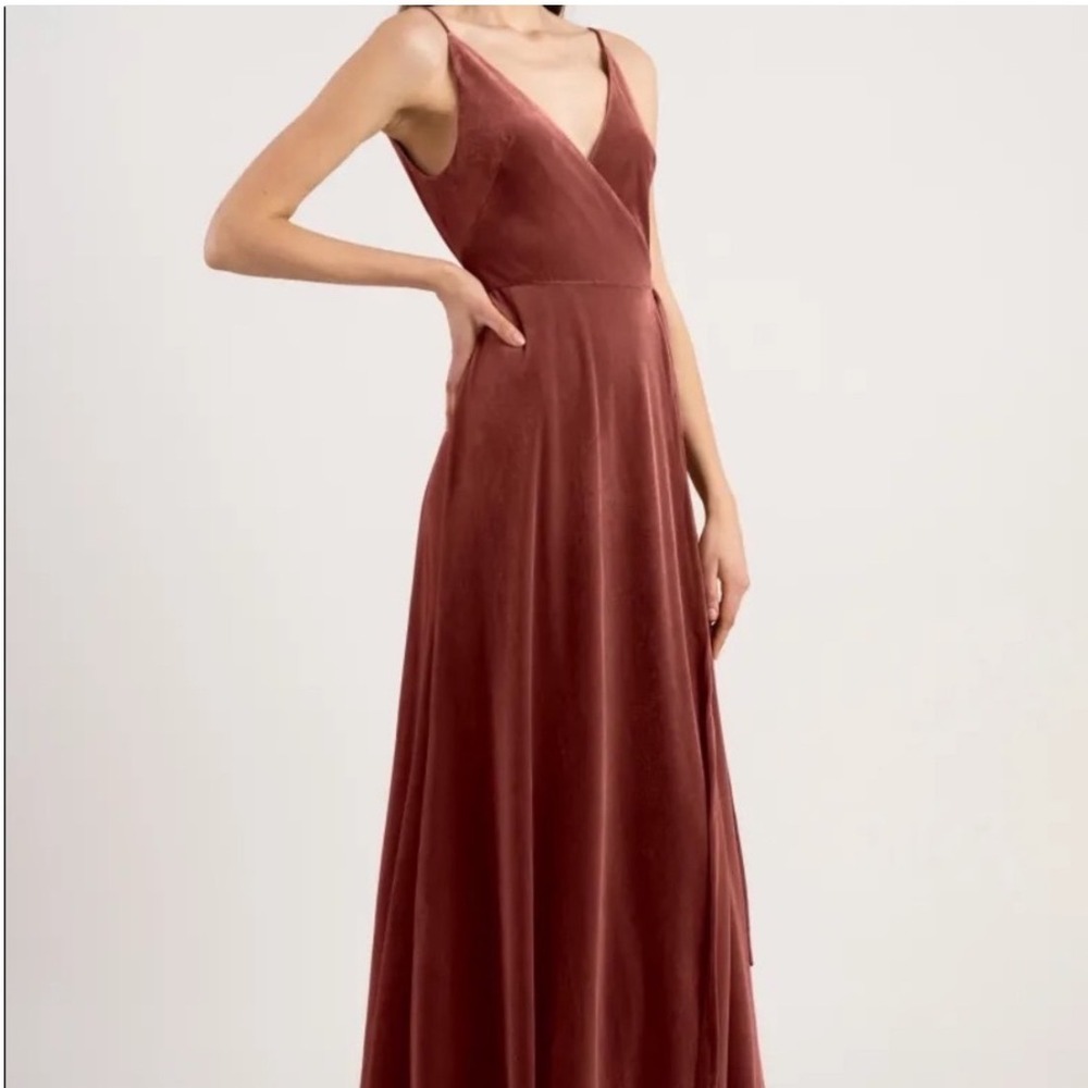 Jenny Yoo Andi Velvet Wrap Dress BHLDN English Rose Pink Maxi Formal 18 NEW